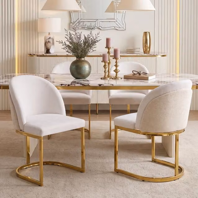 2 sedie da pranzo 59x52x85 cm beige e dorato – doppio schienale
