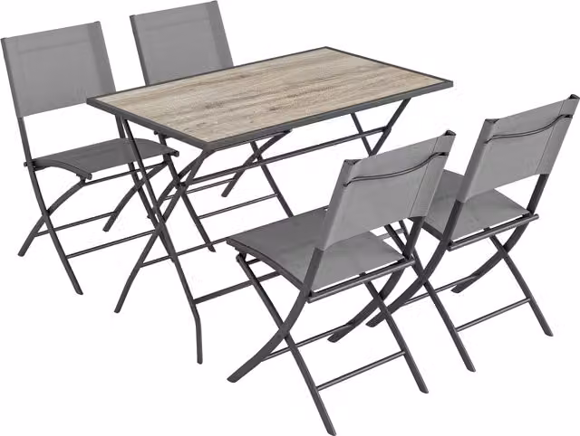 Set Mobili da Giardino Outsunny 5 Pezzi con Tavolo e 4 Sedie Pieghevoli Grigio Effetto Legno – 1