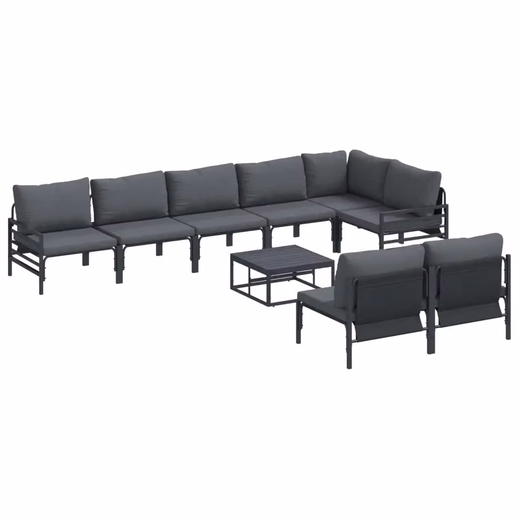 vidaXL Set Divano da Giardino a L con Tavolino, 9 Pezzi, Antracite e Nero, Acciaio Verniciato a Polvere – 2