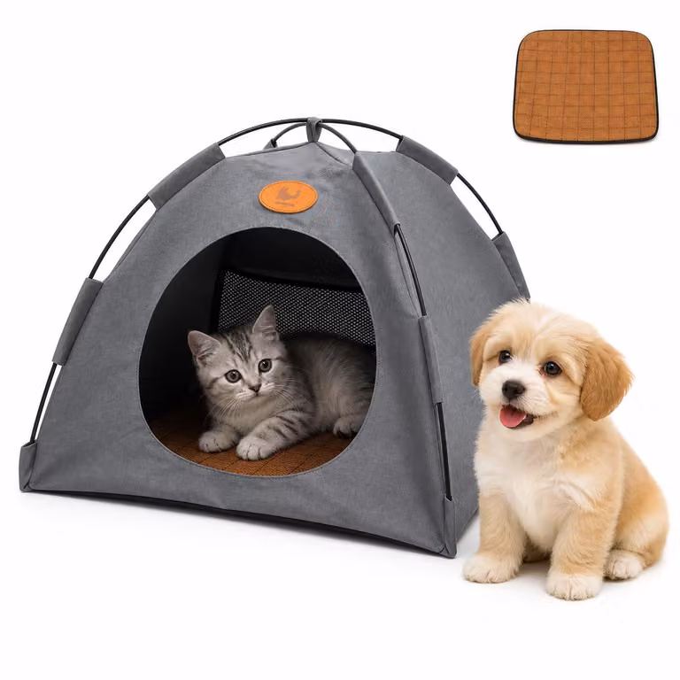 Tenda Cuccia per Gatti e Cani con Cuscino, Traspirante e Lavabile, Grigio