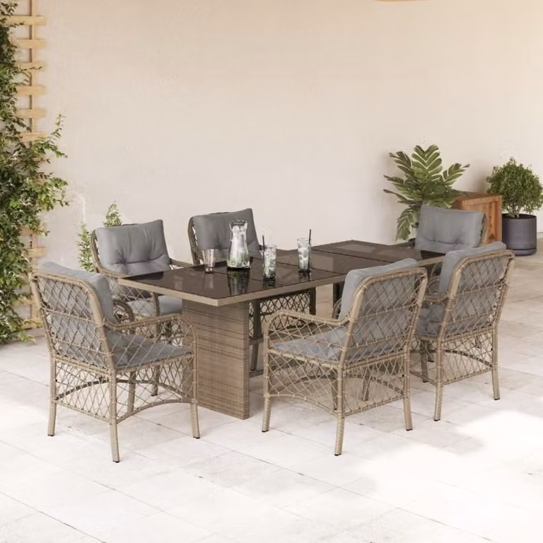 Maison Exclusive - Set Pranzo da Giardino 7 pz con Cuscini Beige Misto Polyrattan
