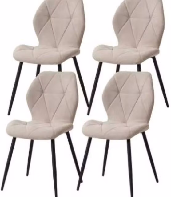 Set di 4 Sedie da Pranzo con Rivestimento in Lino e Struttura Metallica Opaca Nera, Sedie Ergonomiche con Schienale a Diamante e Cuscino Morbido