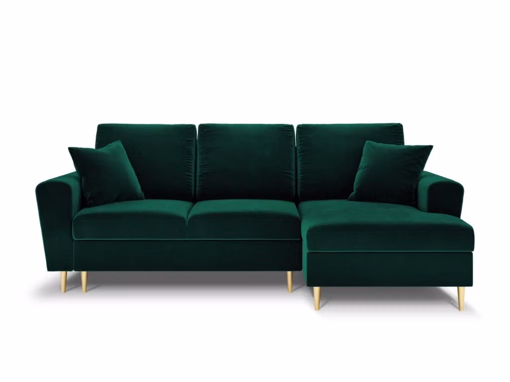 Divano convertibile angolare destro con contenitore Kyoto di Cosmopolitan Design, 4 posti in velluto verde bottiglia, L: 241 cm, P: 145 cm, H: 88 cm – 2