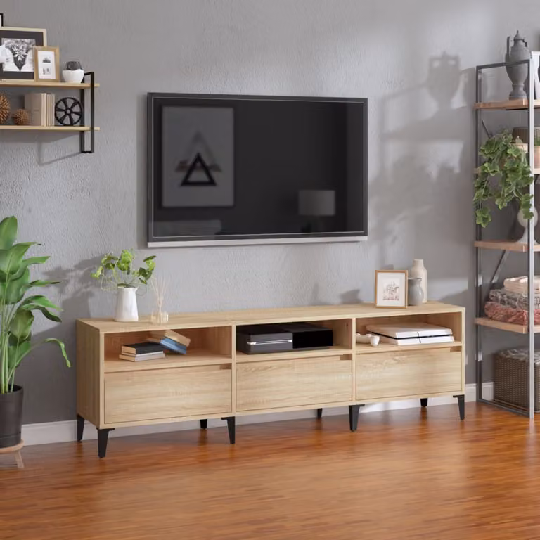 vidaXL Mobile Porta TV Roverete Sonoma in Legno e Metallo, Colore Marrone e Beige, L 150 x P 30 x H 44,5 cm