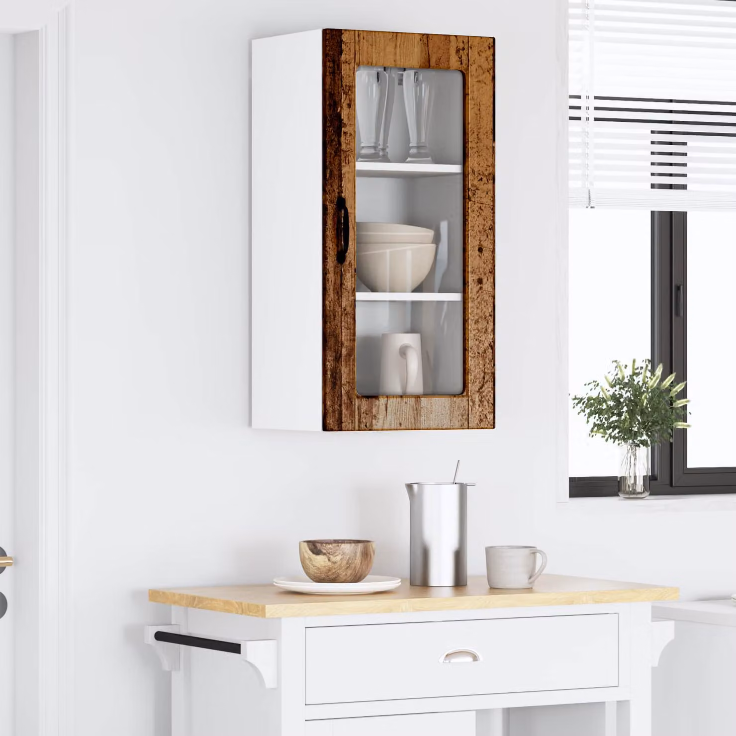 Mobile da parete LUCCA vidaXL in legno e vetro, colore bianco o marrone, L 40 cm x P 31 cm x H 80 cm