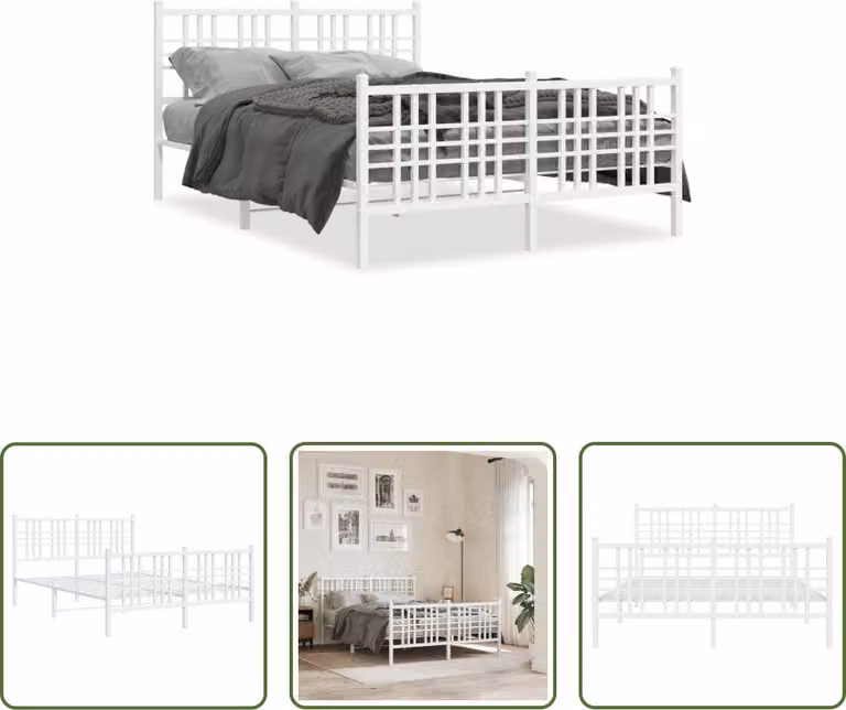 The Living Store Struttura letto con testiera e pediera in metallo bianco 120x200 cm