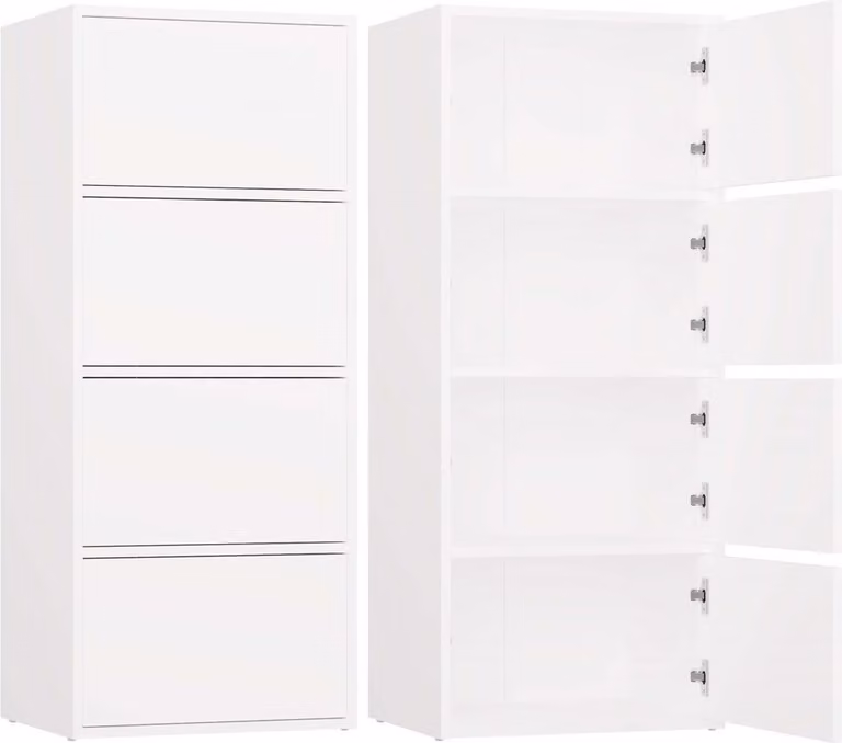Moderna cassettiera a 4 ante ALMA con sistema TIP-ON senza maniglie | Colore: bianco | 50x119x40 cm