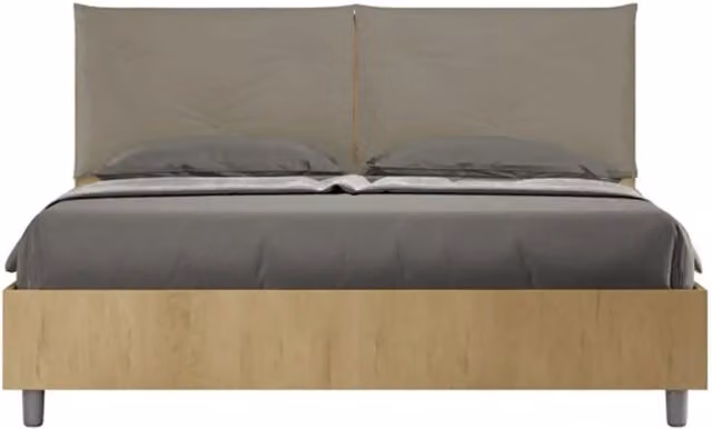 Letto matrimoniale contenitore 160x190 Quercia cuscini similpelle cappuccino Egos Appia
