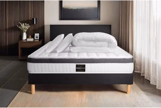 Pacchetto letto completo - Materasso 180x200cm + Box spring con doghe (kit) + 2 cuscini + Piumino - Superior