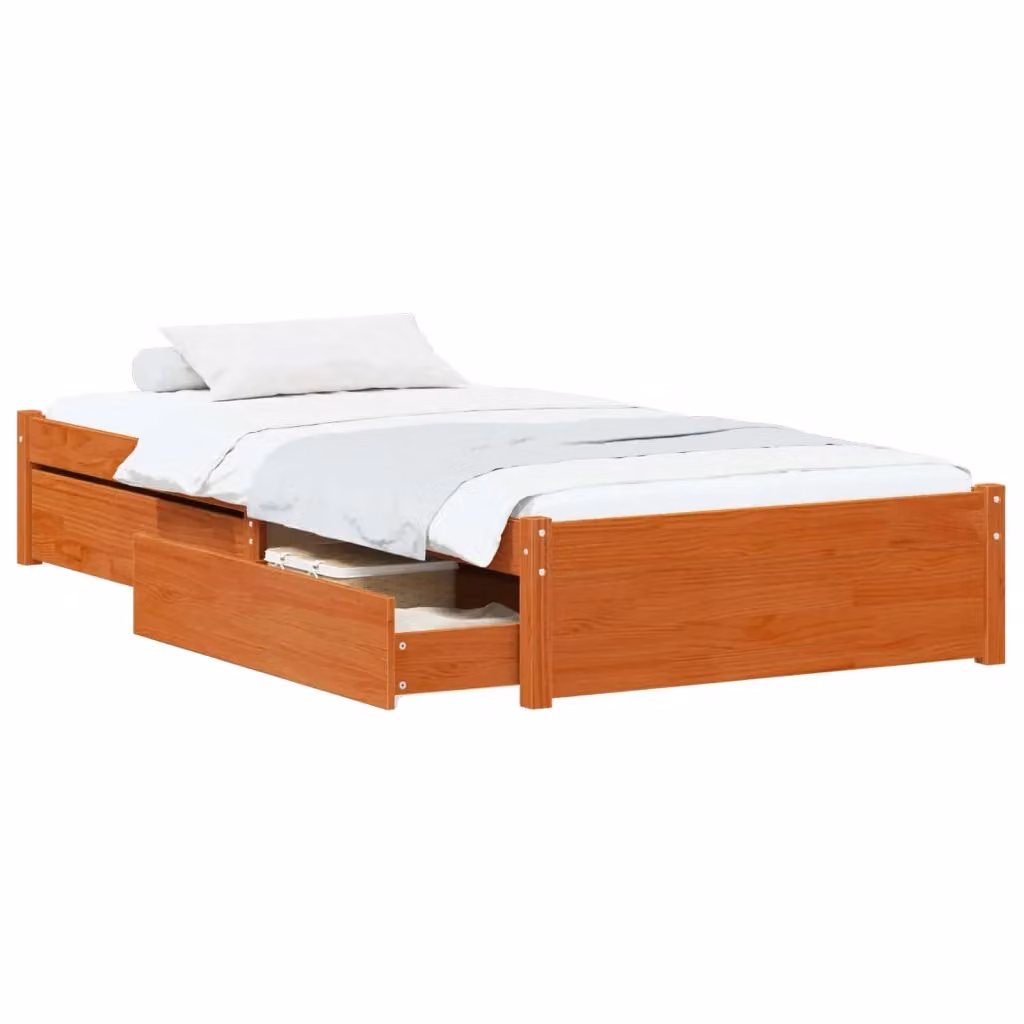 Struttura letto con cassetti in legno di pino cerato marrone vidaXL 90x190 cm – 2