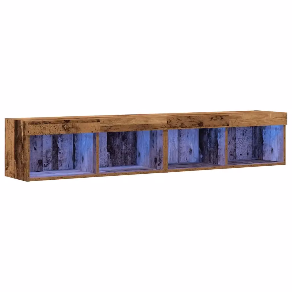 Set di 2 mobili TV moderni vidaXL in legno marrone con illuminazione integrata, sospesi a parete, L 80 cm x P 30 cm x H 30 cm – 2