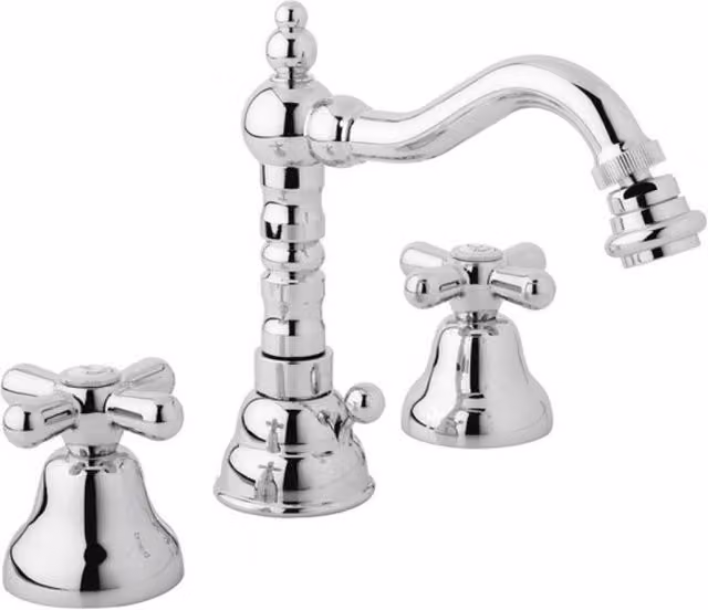 Batteria bidet tre fori con bocca girevole e scarico OLD FASHION Oro