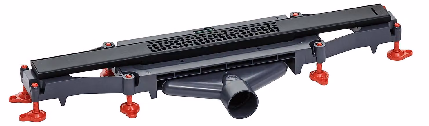 Scarico a pavimento per doccia, 500 mm, con griglia in acciaio inossidabile, colore nero, materiale ABS
