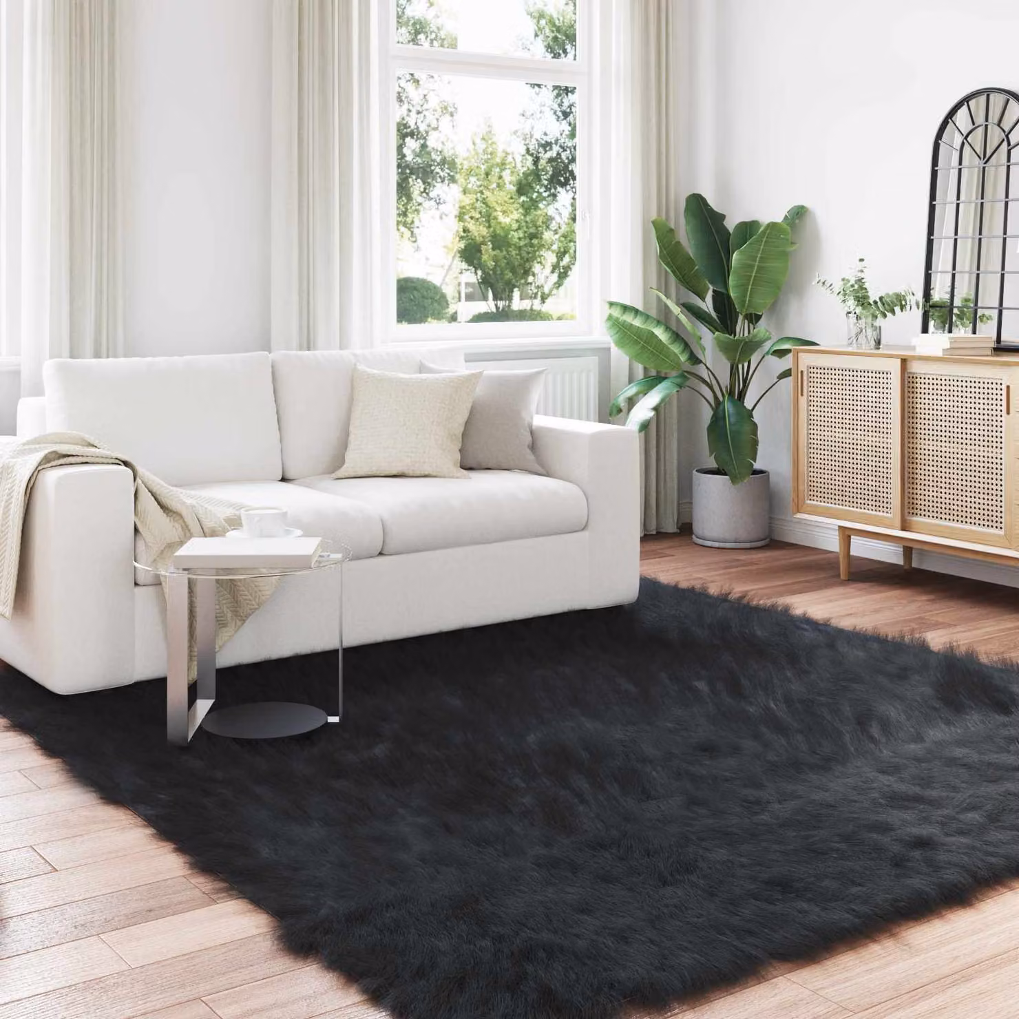 Tappeto moderno vidaXL in poliestere nero, L 240 x P 240 cm