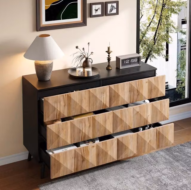 Sideboard con 6 cassetti 120x40x85 cm MDF e truciolare Nero/Naturale