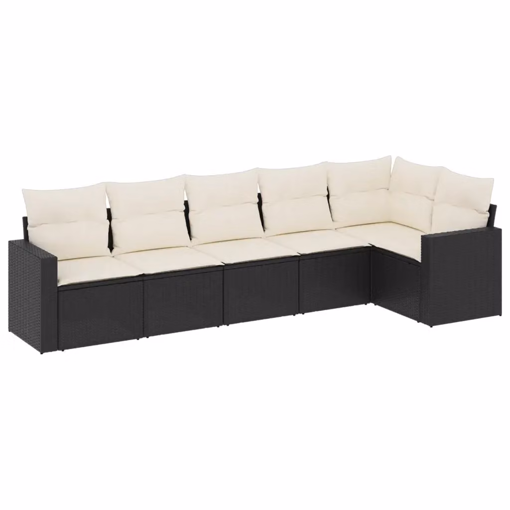 Set Divano da Giardino vidaXL 6 pz a Forma a L con Cuscini, Struttura in Metallo e Polyrattan Nero – 2