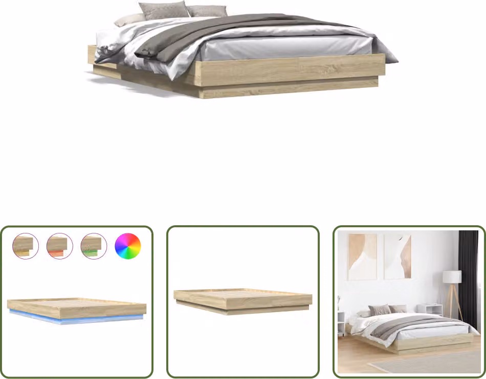 The Living Store Struttura letto con LED rovere Sonoma 120x200 cm