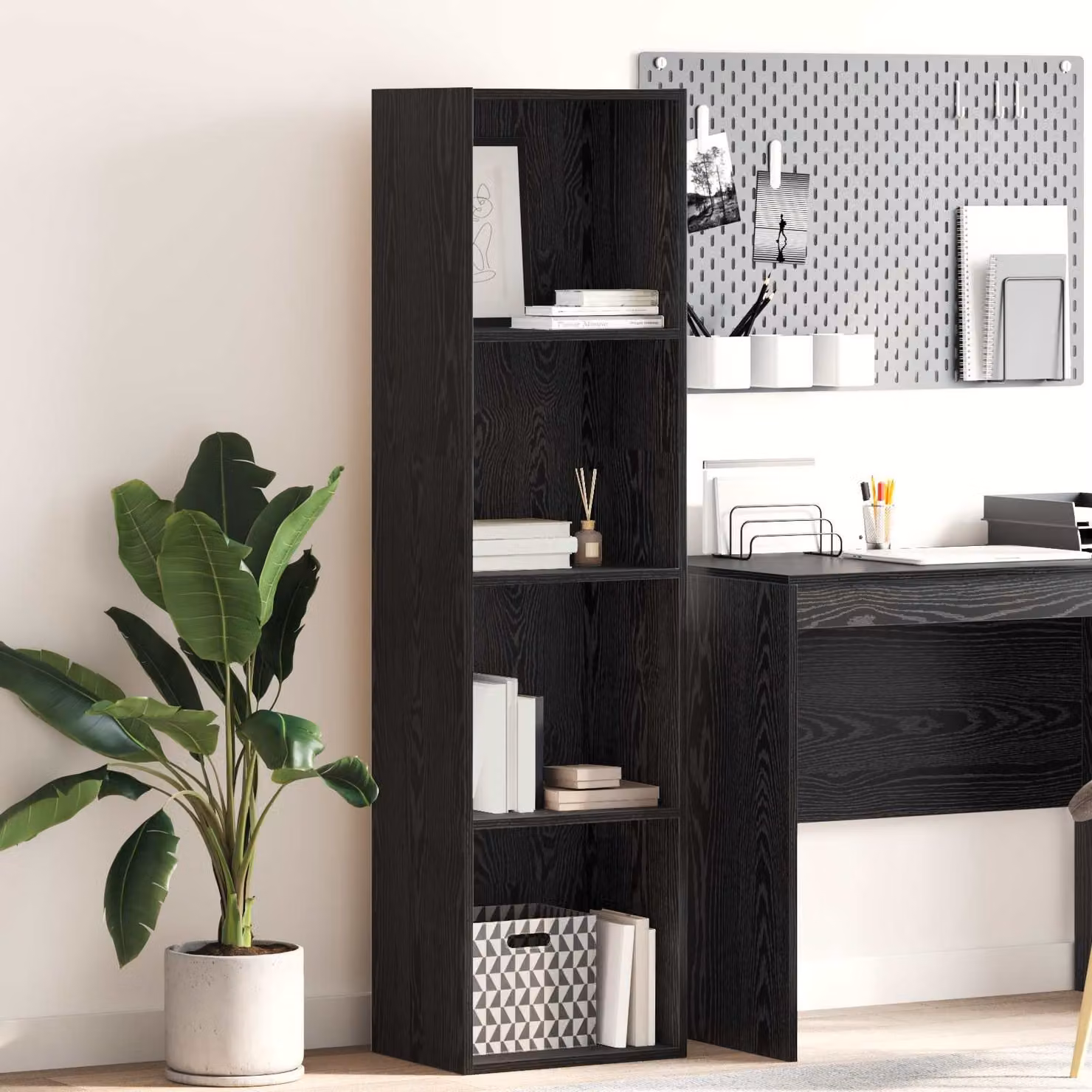 Libreria vidaXL a 4 livelli in legno MDF nero con ripiani regolabili L 40 cm x P 30 cm x H 152 cm