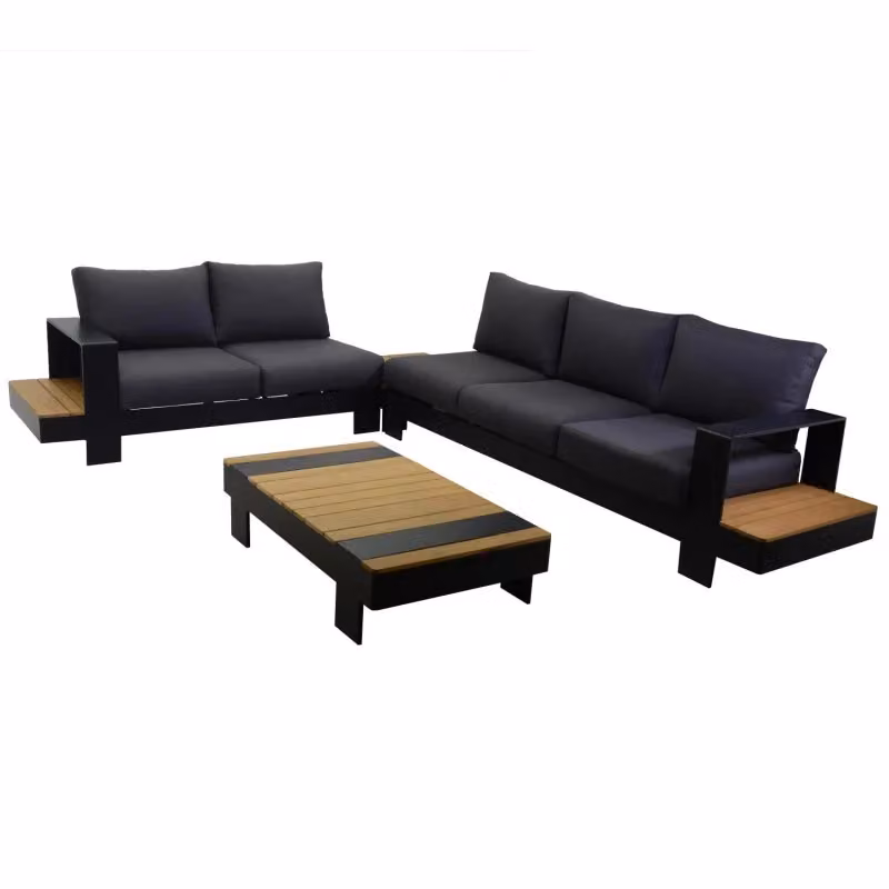 Set Salotto Angolare da Giardino Idaho Vacchetti con Divani 2+3 Posti e Tavolo in Legno di Teak, Colore Antracite – 2