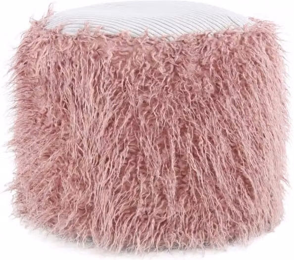 Pouf decorativo Bobtail KENDRA HOME in pelliccia sintetica rosa e grigio, forma cilindrica