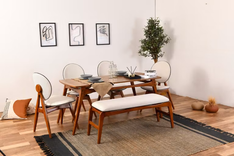 Skye Decor, Touch (4S-1B), set tavolo e sedie (6 pezzi), noce, 100% legno di carpino, 160 x 75 cm