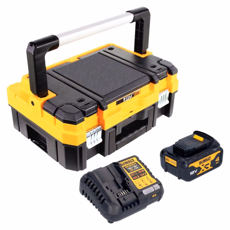Set di avvio a batteria DeWalt DCB 1104 M1T da 18 V con 1 batteria da 4,0 Ah + caricabatterie DCB 1104 + TSTAK
