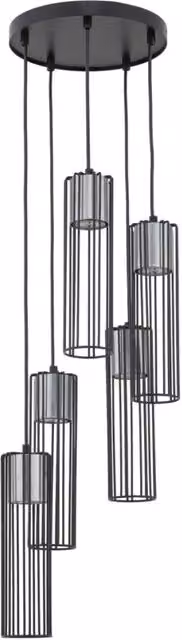 Lampada a sospensione industriale Sigma Lighting in metallo nera e argento con 5 lampadine GU10 dimmabili