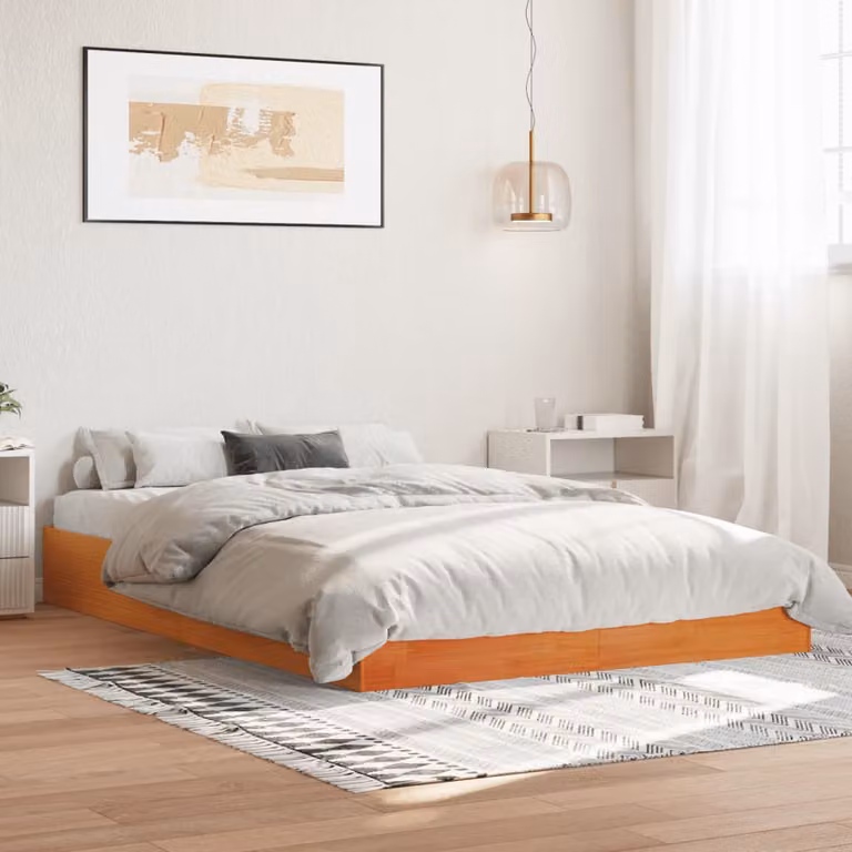 vidaXL Giroletto in Legno di Pino Marrone Cera con Doghe Fisse L 160 x P 200 cm