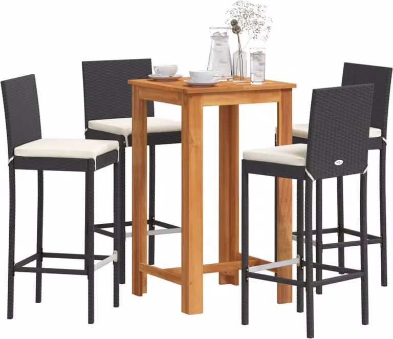 Maison Exclusive - Set Bar da Giardino 5 pz Nero in Legno Acacia e Polyrattan