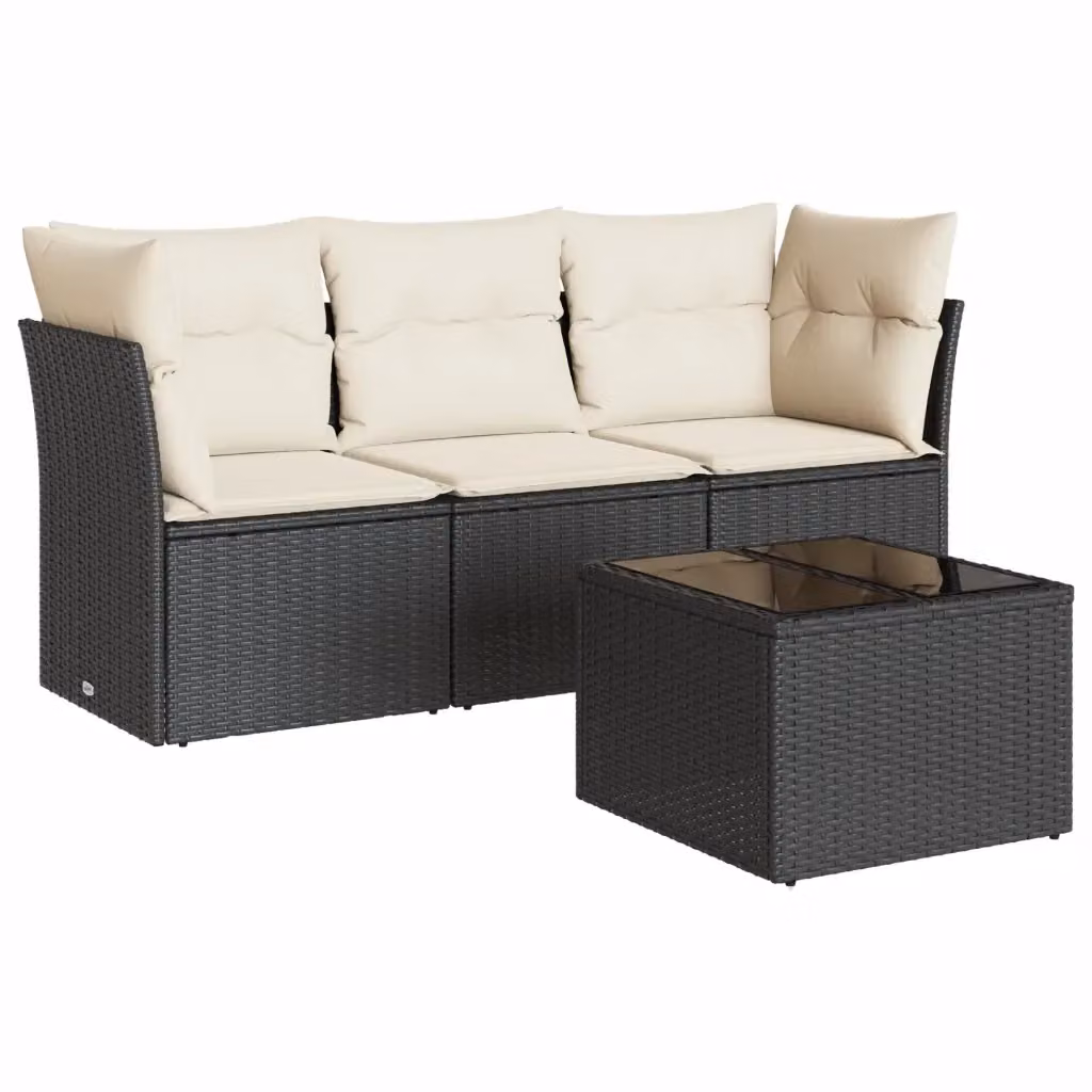 Set di divani da giardino vidaXL 4 pezzi in polyrattan nero con cuscini e tavolino da esterno – 2