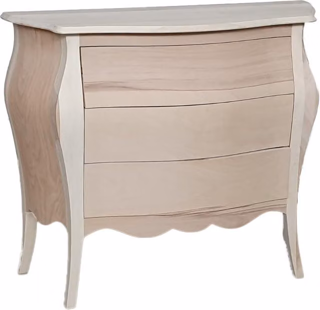 Comò bombato con 3 cassetti in legno grezzo Mobili 2G L/P/H: 120 x 50 x 85 cm – 1