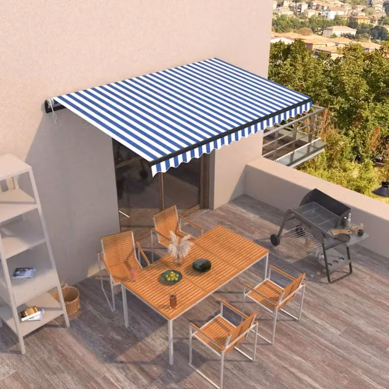 Tenda da Sole Retrattile Automatica vidaXL con Telecomando, Blu e Bianca, L: 450 cm, P: 350 cm