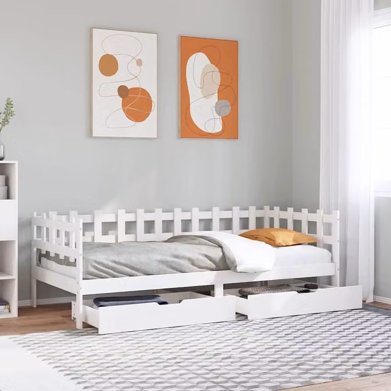 vidaXL Dormeuse in Legno di Pino Massello con Cassetti, Bianco, L/P/H: 200 x 90 x 68,5 cm