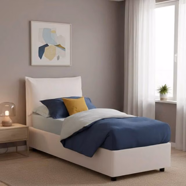 Letto singolo contenitore Alistair Talamo Italia con rivestimento in ecopelle bianco, adatto per materasso 80x190 cm – 1