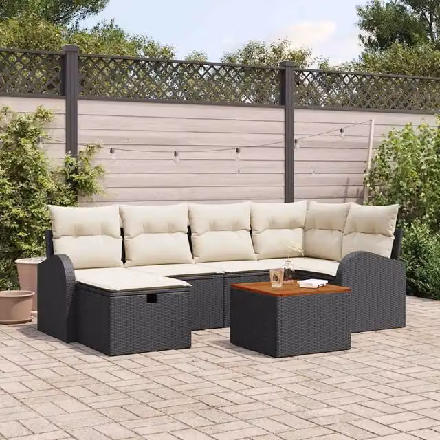Set Divano da Giardino 7 pz Nero Poly Rattan 3360841