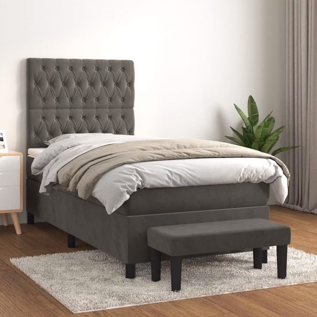 vidaXL Letto a molle con materasso grigio scuro 100x200 cm in velluto - Letto a molle - Boxspringbetten - Bett - Schlafzimmermöbel