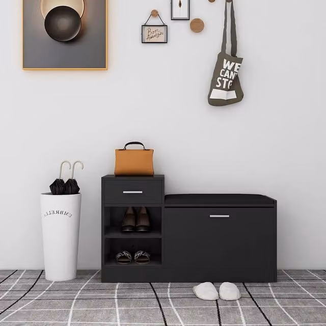 Panca Porta Scarpe Nera 94,5x31x57 cm in Legno Multistrato 326742