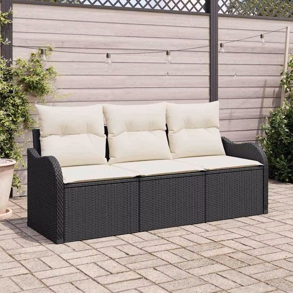 Maison Exclusive - Set Divano da Giardino con cuscino 3 pcs Nero Poly Rattan