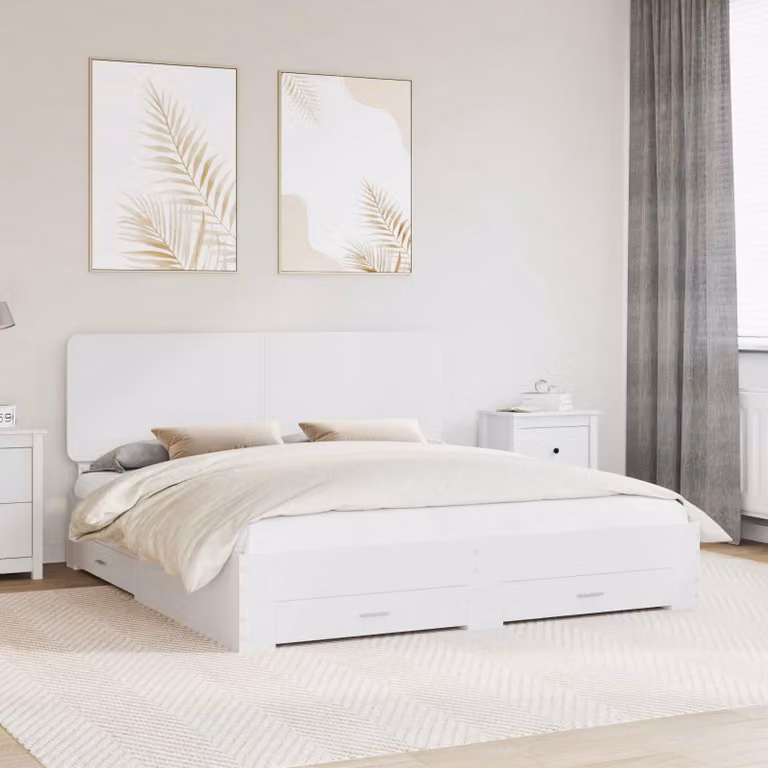 Struttura del letto moderna vidaXL in legno ingegnerizzato bianco con cassetti L/P/H: 180 x 200 x 100 cm