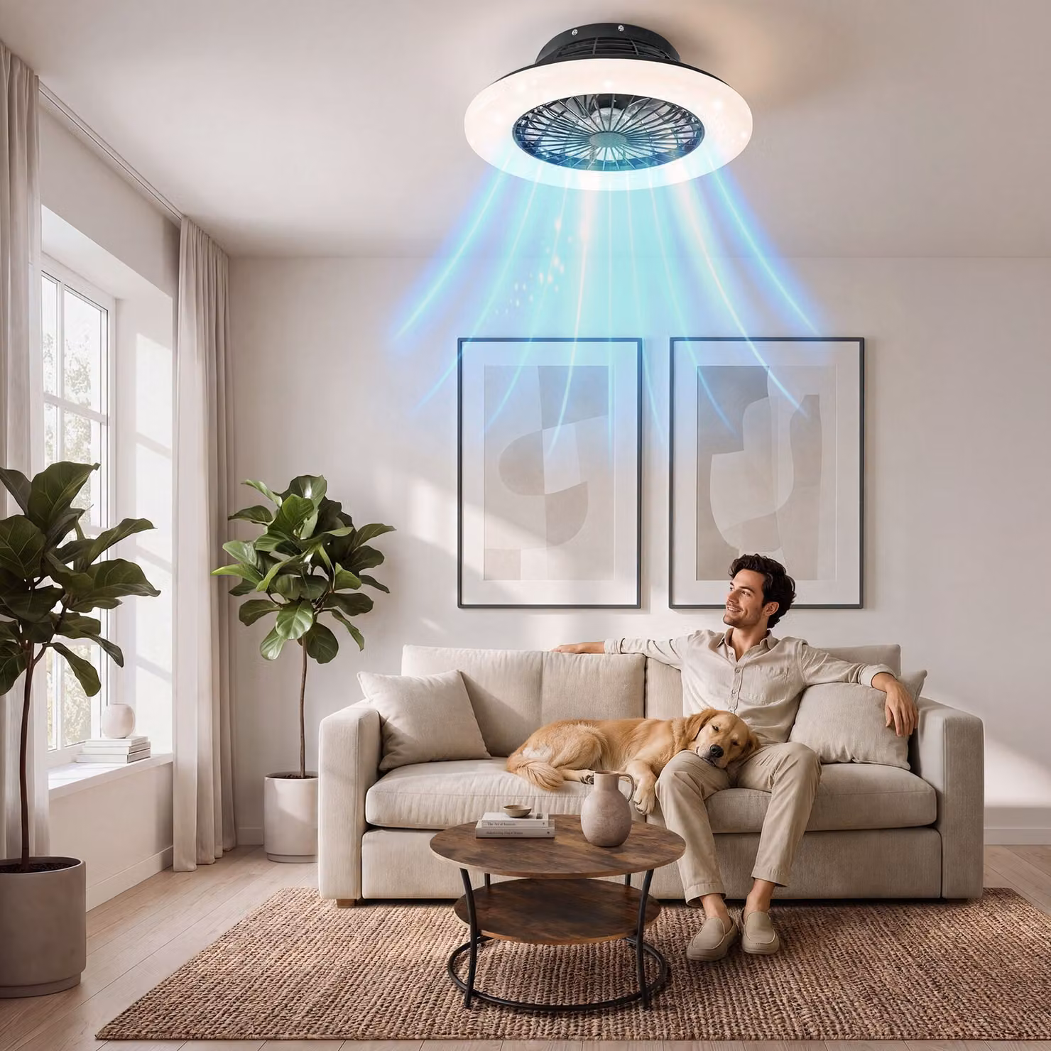 Lampada da soffitto con ventilatore Storm tectake, LED dimmerabile con telecomando e funzione luce notturna, nero – 2