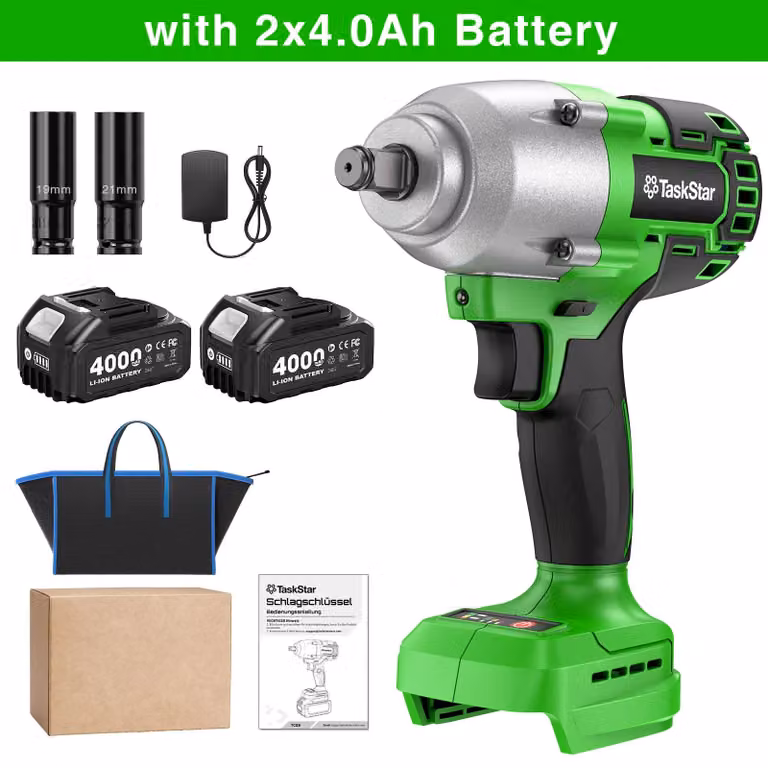 Avvitatore a percussione a batteria - Avvitatore a percussione - Attacco da 1,27 cm - 1300 Nm - Motore brushless - 2 batterie da 4,0 Ah - Alimentazione a batteria