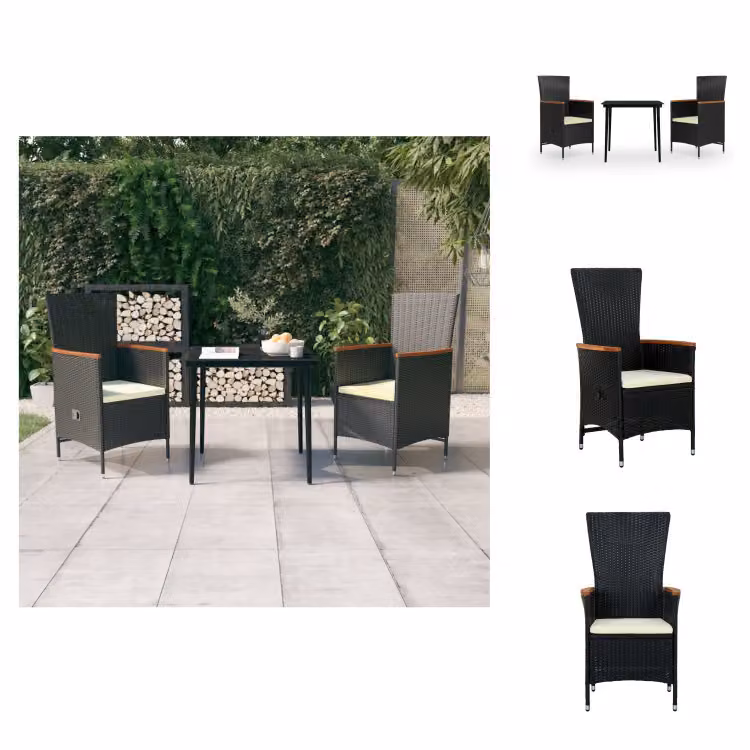 vidaXL Set da pranzo da giardino 3 pezzi con cuscini nero - Set di mobili da giardino