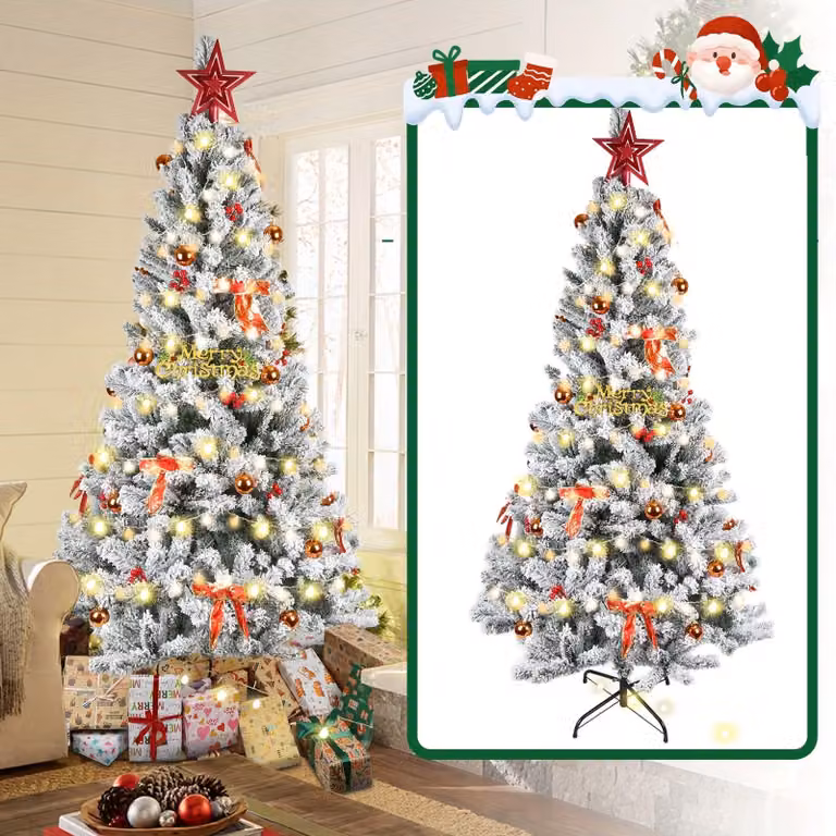 Albero di Natale artificiale - Albero artificiale - Albero di Natale a fisarmonica - Albero di Natale con effetto neve - Albero di Natale a sezione - Altezza: 150 cm