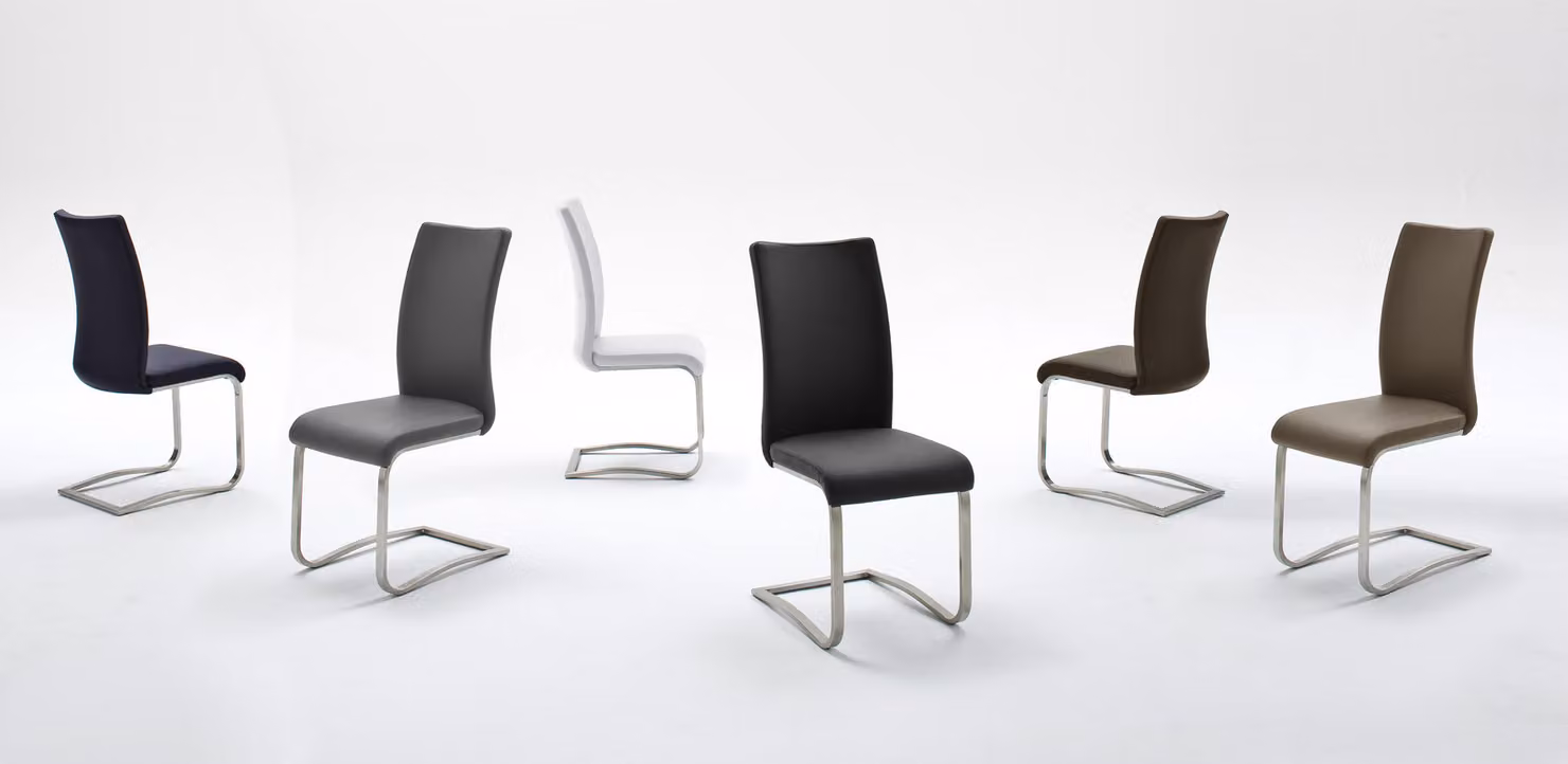 Sedia a dondolo Arco, vera pelle blu notte, struttura in acciaio inox