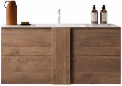 Mobile da bagno sospeso con un lavabo e 2 cassetti, lunghezza 82cm, collezione FRASSI. Colore rovere chiaro