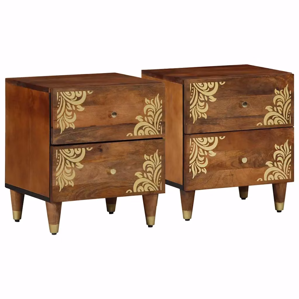 Set di 2 armadi da notte vidaXL in legno e metallo, colore marrone miele, L 40 cm x P 33 cm x H 46 cm