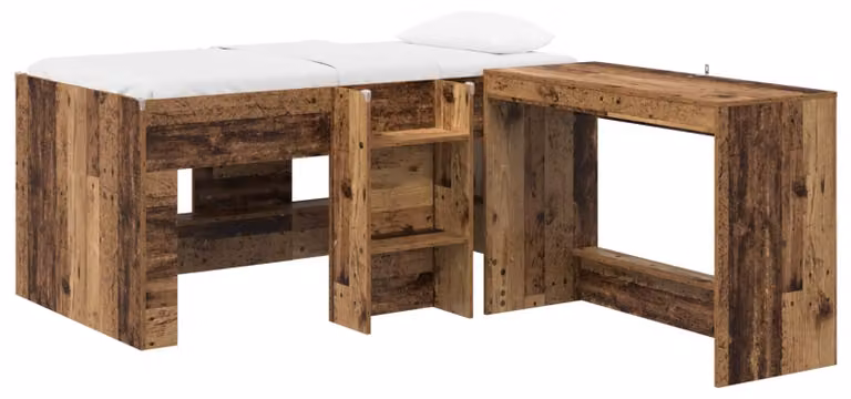 Letto a soppalco per bambini con scrivania, 2 unità. Legno invecchiato