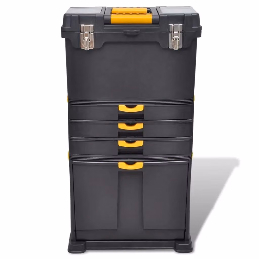 Carrello portautensili portatile con ruote in plastica nero e giallo, Altezza: 82 cm – 2