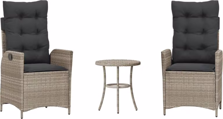 Set da Bistrò 3 pz con Cuscini Grigio Chiaro in Polyrattan