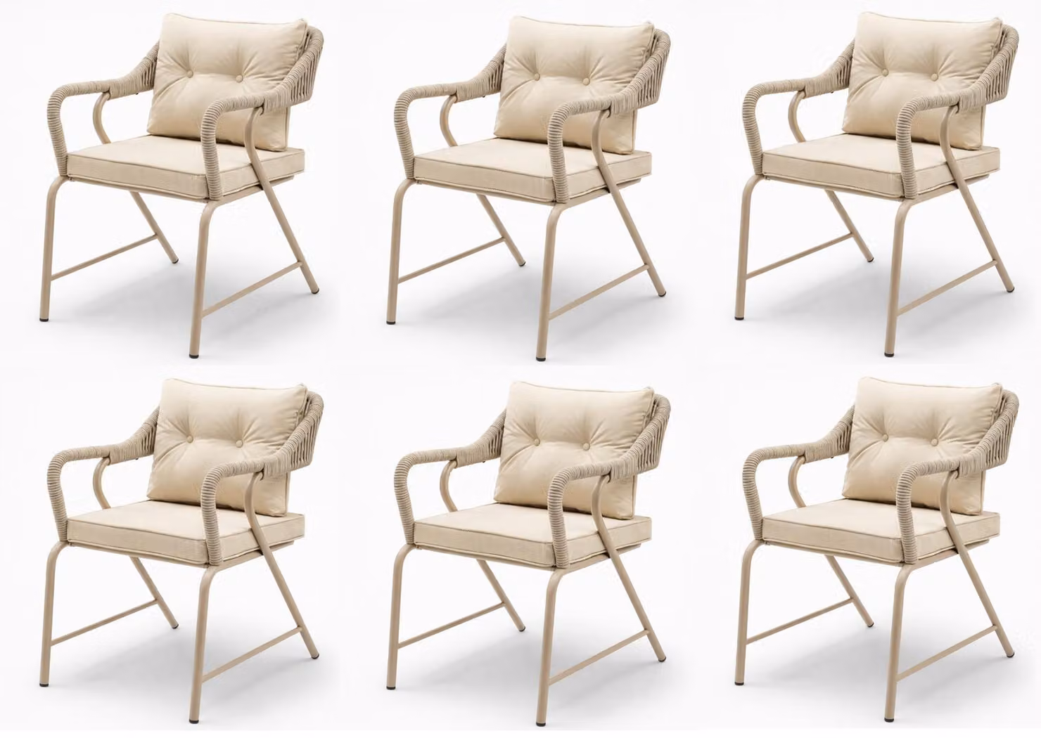 Sedia in stile moderno, colore beige, braccioli morbidi, struttura in metallo, nuova